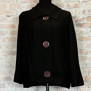 Vintage Black Wool Tweed Trapeze Swing Jacket Extra Large Buttons